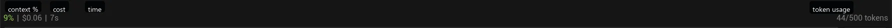 Chat status bar showing context usage, cost, response time, and token count