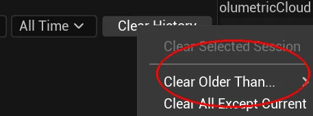 Clear History dropdown showing Clear Older Than, Clear All Except Current, and Clear Entire History