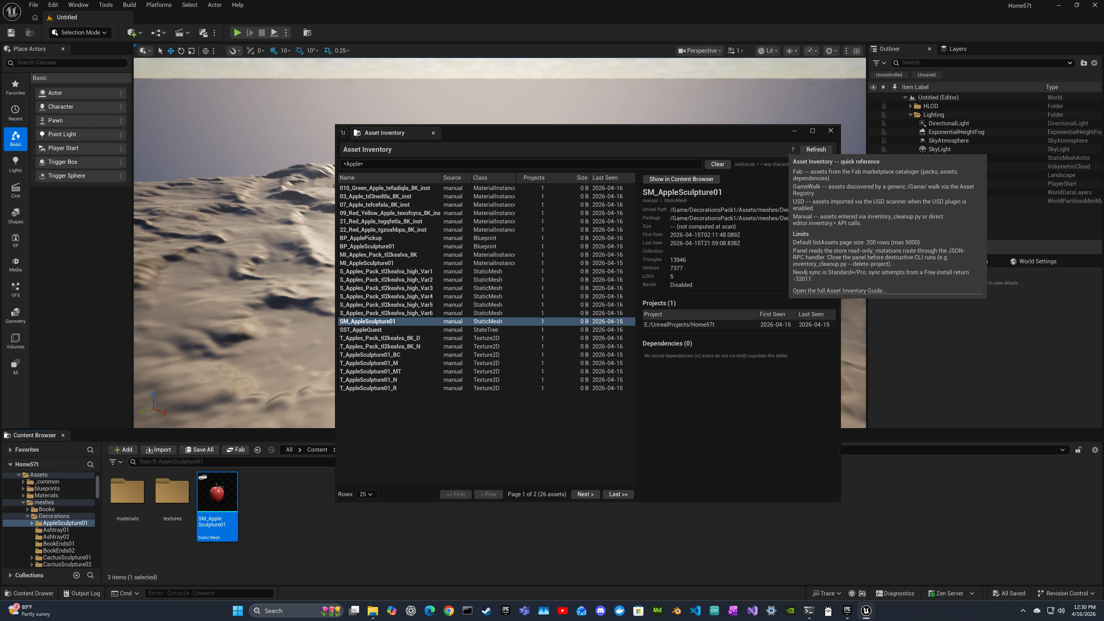 Asset Inventory Quick Reference popup listing the four sources, the scan limits, and a link to the full guide